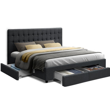 Artiss King Bed Frame with 4 Storage Drawers Charcoal