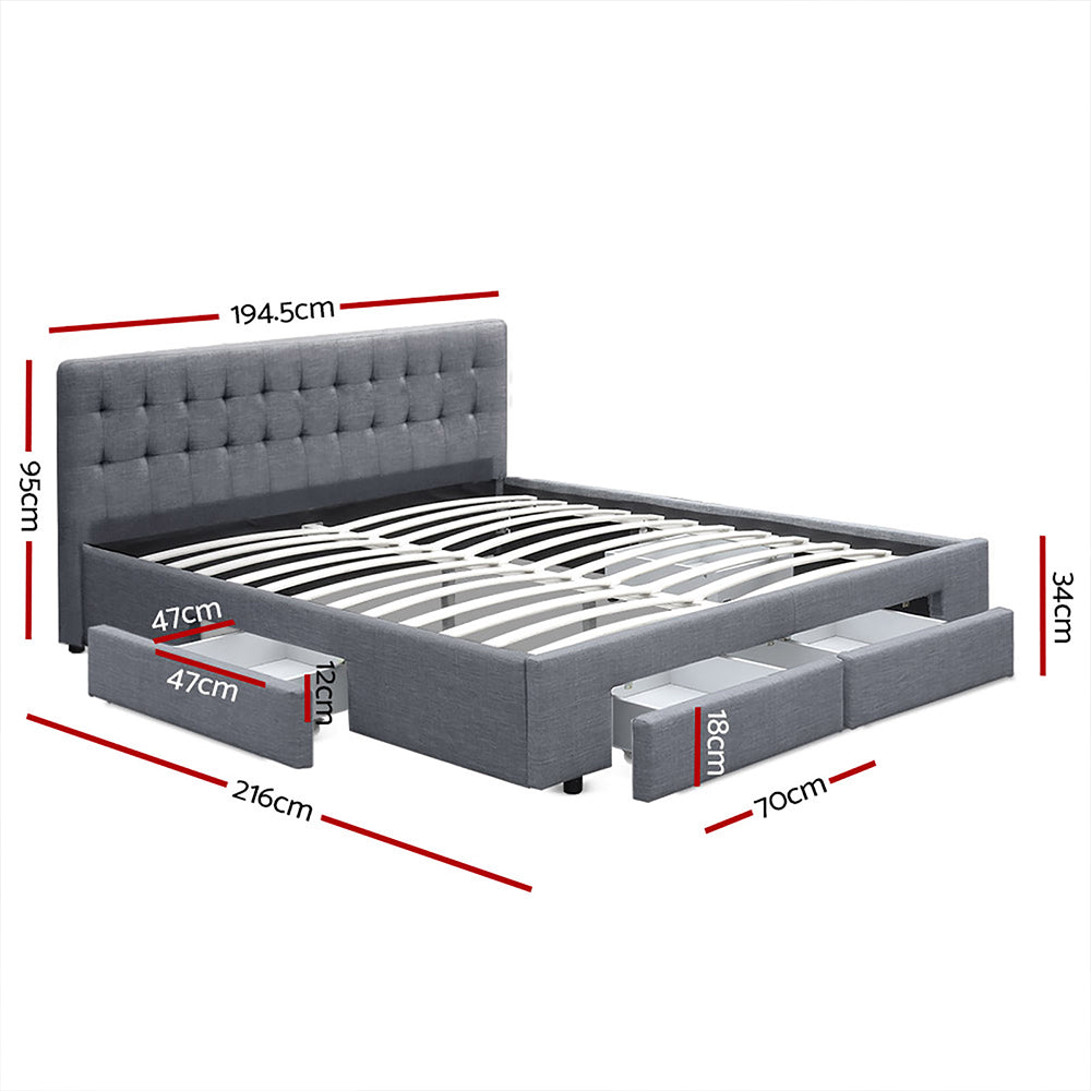 Artiss King Size Bed Frame with 4 Drawers Grey