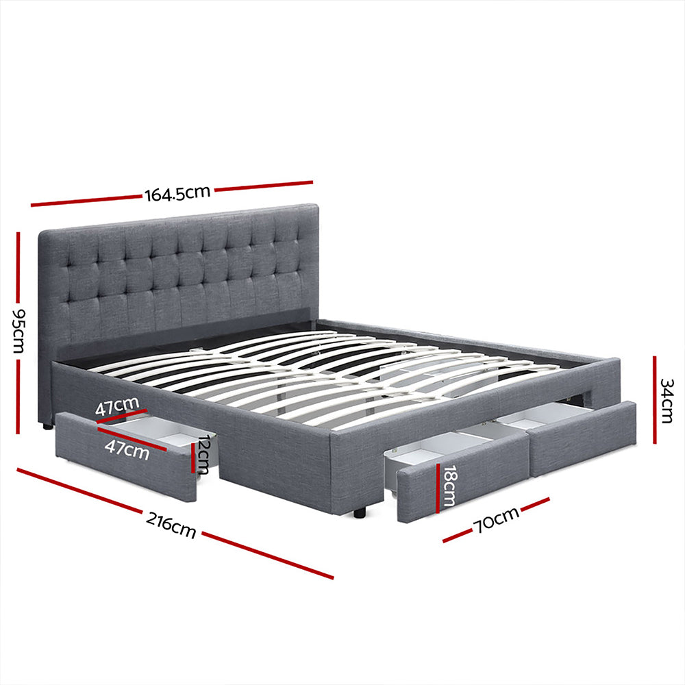 Artiss Queen Size Bed Frame with 4 Drawers Grey