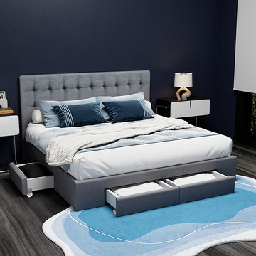 Artiss Queen Size Bed Frame with 4 Drawers Grey