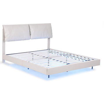 Artiss RGB LED Floating Bed Frame Double Beige