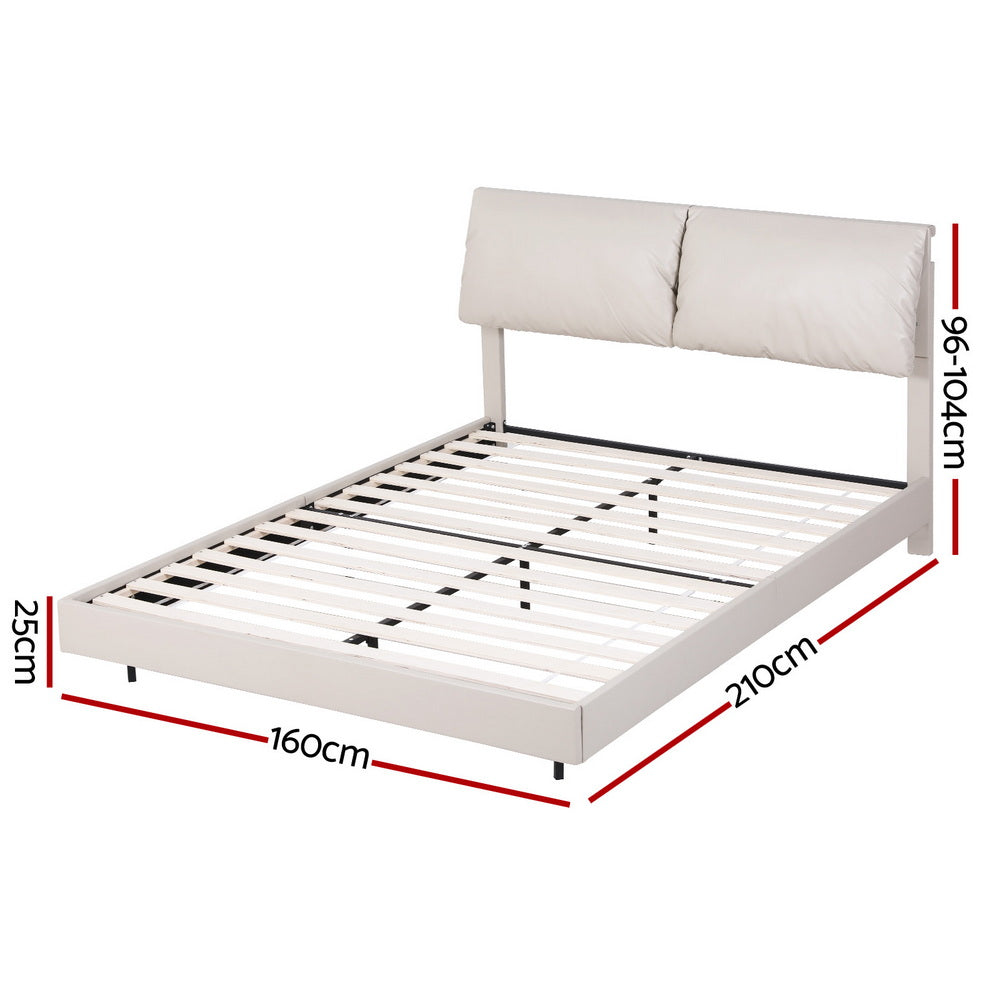 Artiss LED Floating Bed Frame Queen Beige White