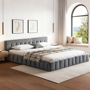 Artiss King Size Bed Frame with Plush Velvet Headboard Platform Base Grey