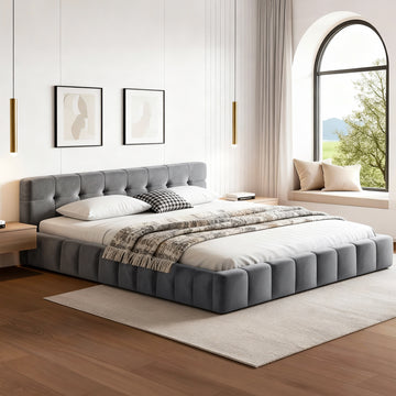 Artiss Velvet Platform Bed Frame Queen Size with Plush Headboard Grey
