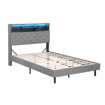 Artiss Midnight LED Storage Bed Frame King Single Grey
