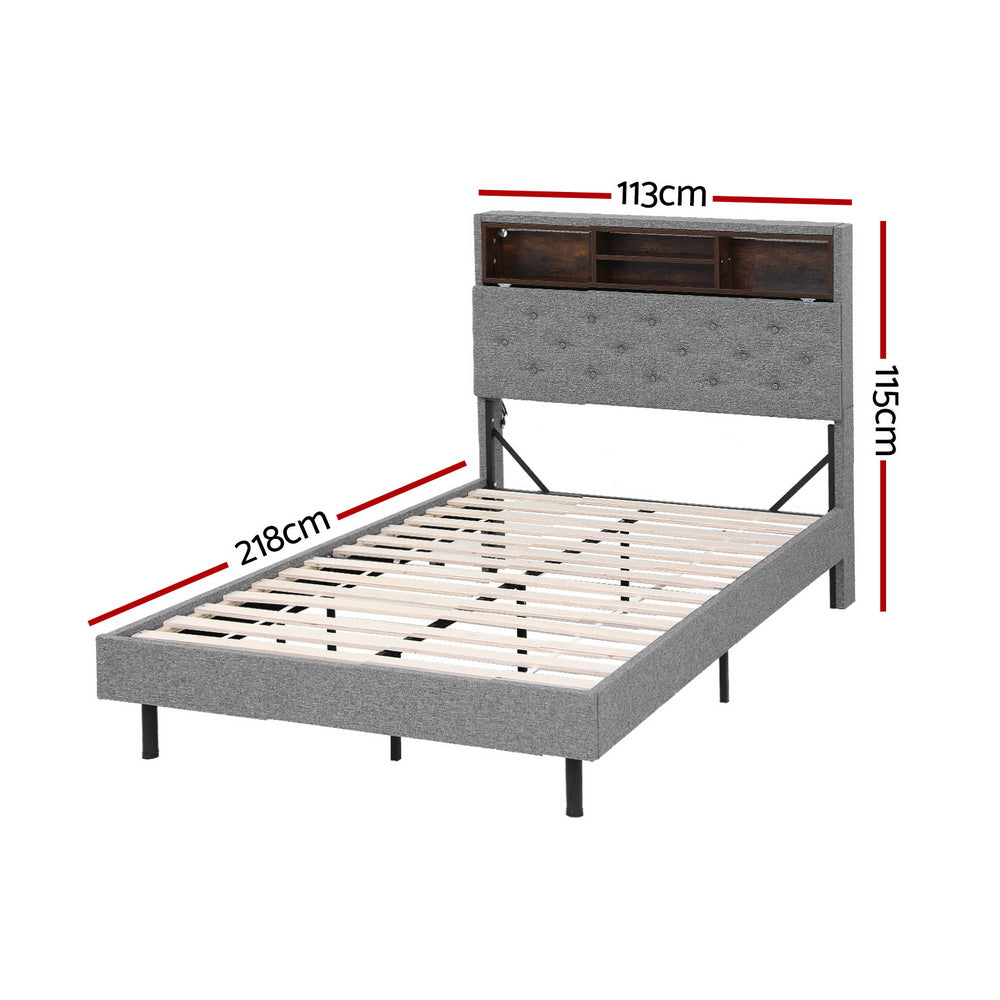 Artiss Midnight LED Storage Bed Frame King Single Grey