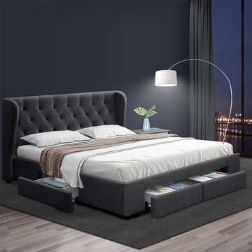 Artiss Mila Bed Frame King Size with 4 Drawers Charcoal