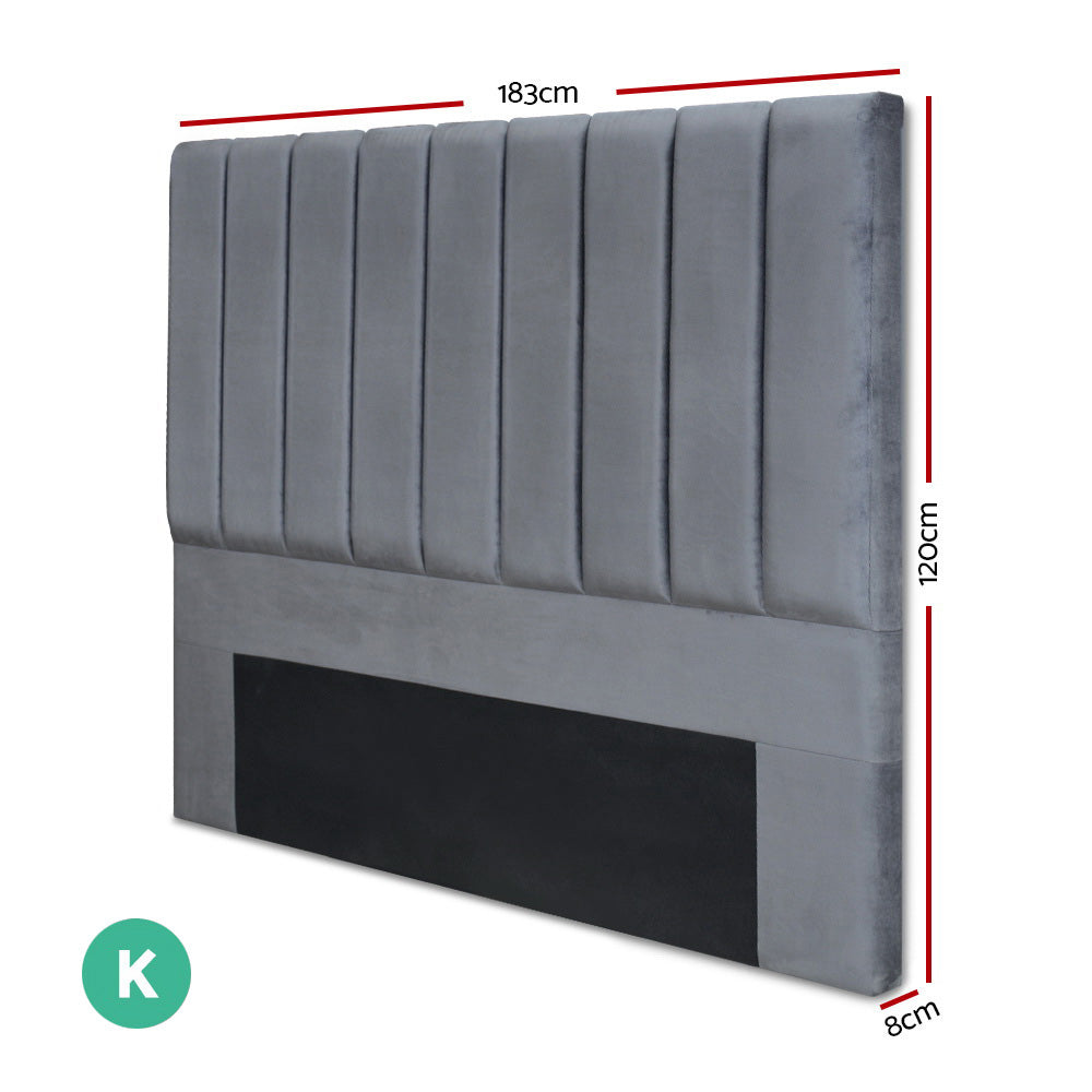 Artiss Velvet Bedhead King Size Headboard - VELA Grey