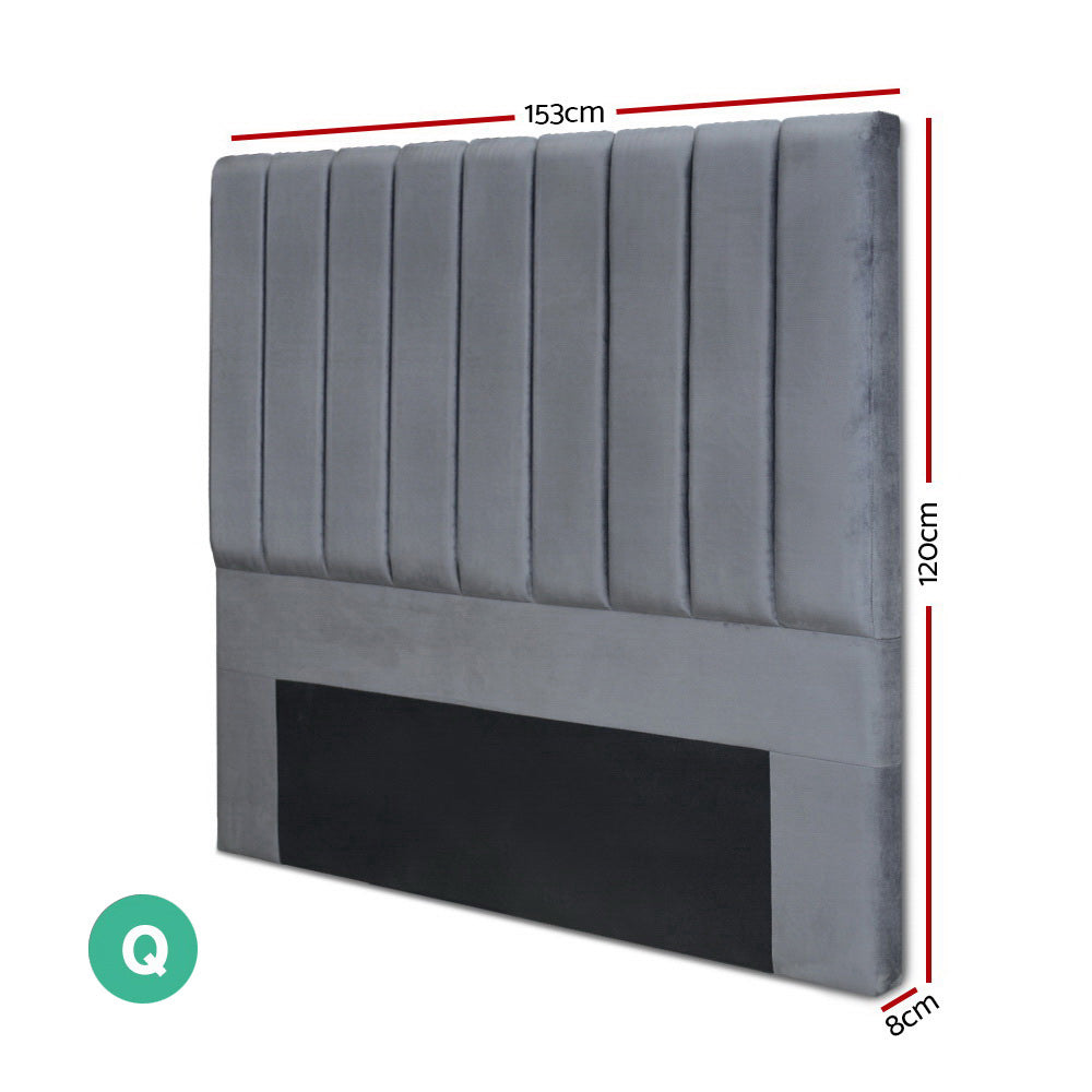 Artiss Velvet Bedhead Queen Size Headboard - VELA Grey