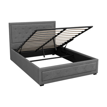 Artiss Tiyo Gas Lift Bed Frame Double Grey Faux Linen