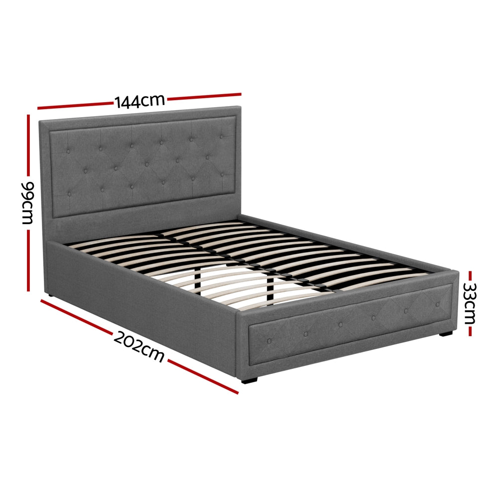 Artiss Tiyo Gas Lift Bed Frame Double Grey Faux Linen
