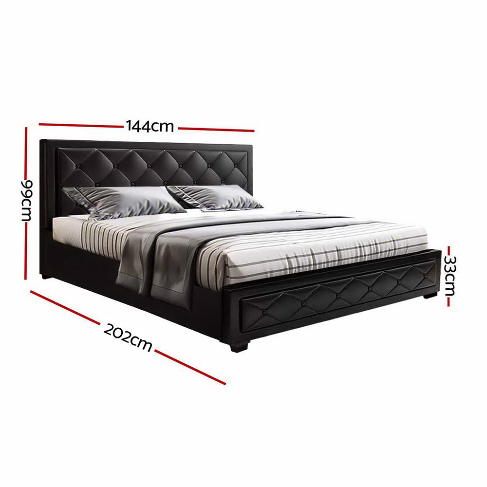 Artiss Gas Lift Bed Frame Double Black PVC Leather
