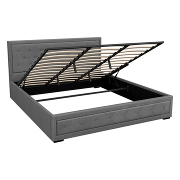 Artiss Tiyo Gas Lift King Single Bed Frame Grey Faux Linen