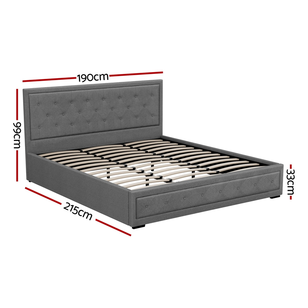 Artiss Tiyo Gas Lift King Single Bed Frame Grey Faux Linen