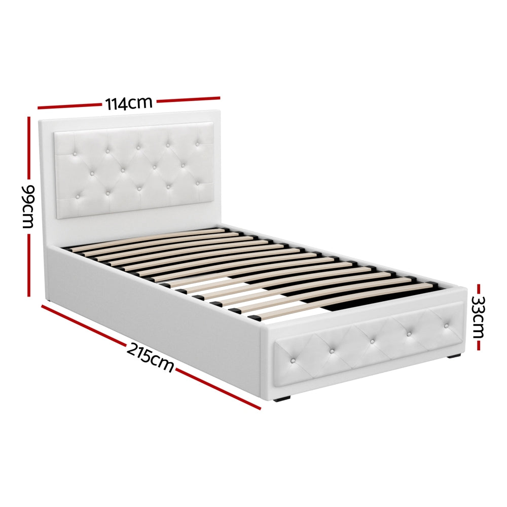 Artiss Tiyo Gas Lift Bed Frame King Single White