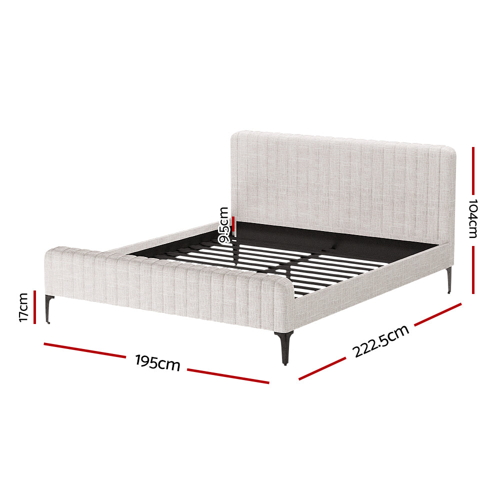 Artiss Ammy Upholstered Bed Frame King Beige Faux Linen