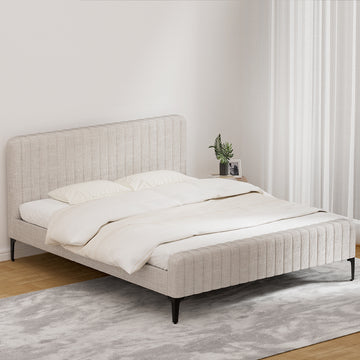 Artiss Ammy Upholstered Bed Frame King Beige Faux Linen