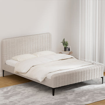 Artiss Ammy Queen Bed Frame Beige Faux Linen 300kg