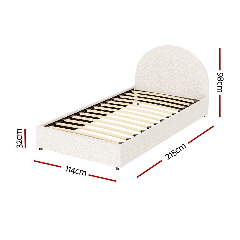 Artiss Ella Boucle Gas Lift Bed Frame King Single Beige