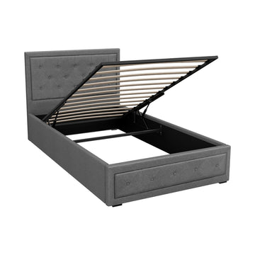 Artiss Tiyo Gas Lift Bed Frame King Single Grey Faux Linen