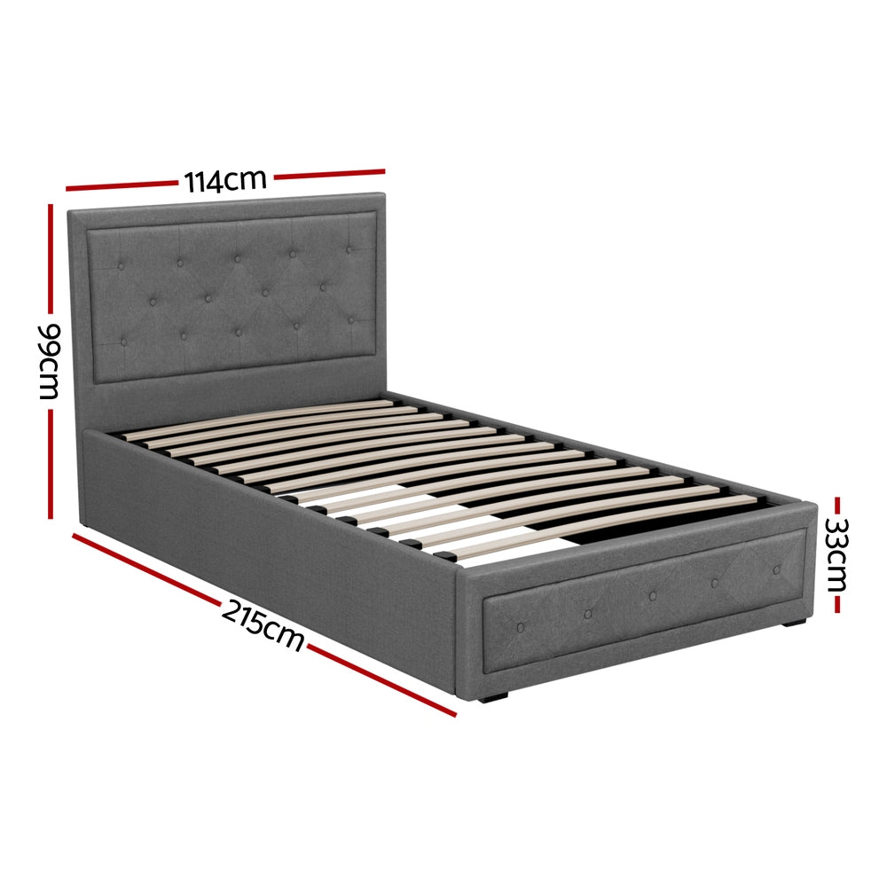 Artiss Tiyo Gas Lift Bed Frame King Single Grey Faux Linen