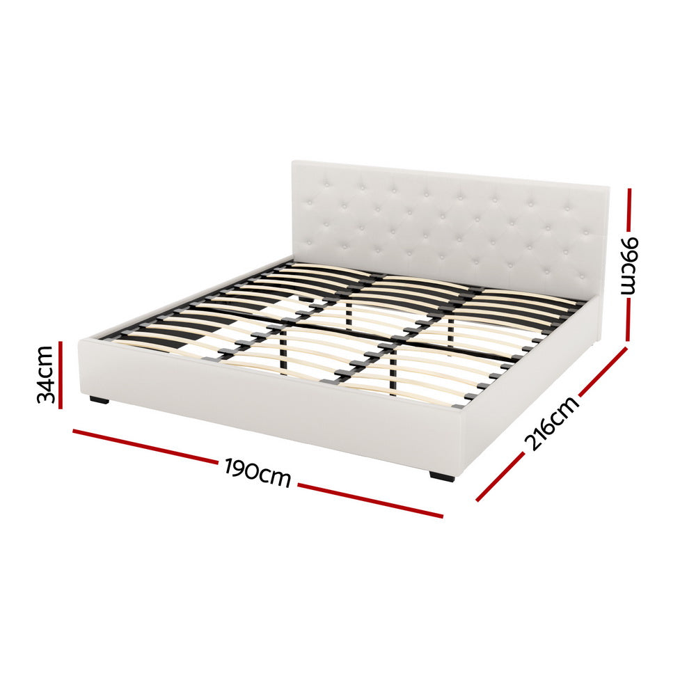 Artiss Gas Lift King Bed Frame Beige Linen 300kg