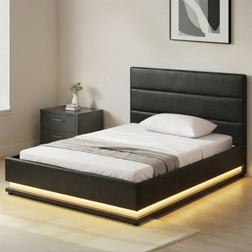 Artiss LUMI LED Gas Lift Bed Frame King Single Black 150kg