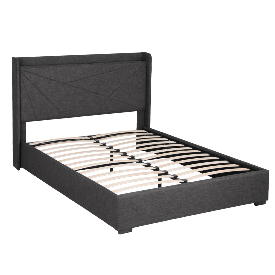 Artiss Gas Lift Queen Bed Frame with Charging Ports Charcoal Grey