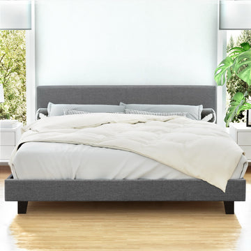 Artiss Neo Upholstered King Bed Frame Grey Faux Linen