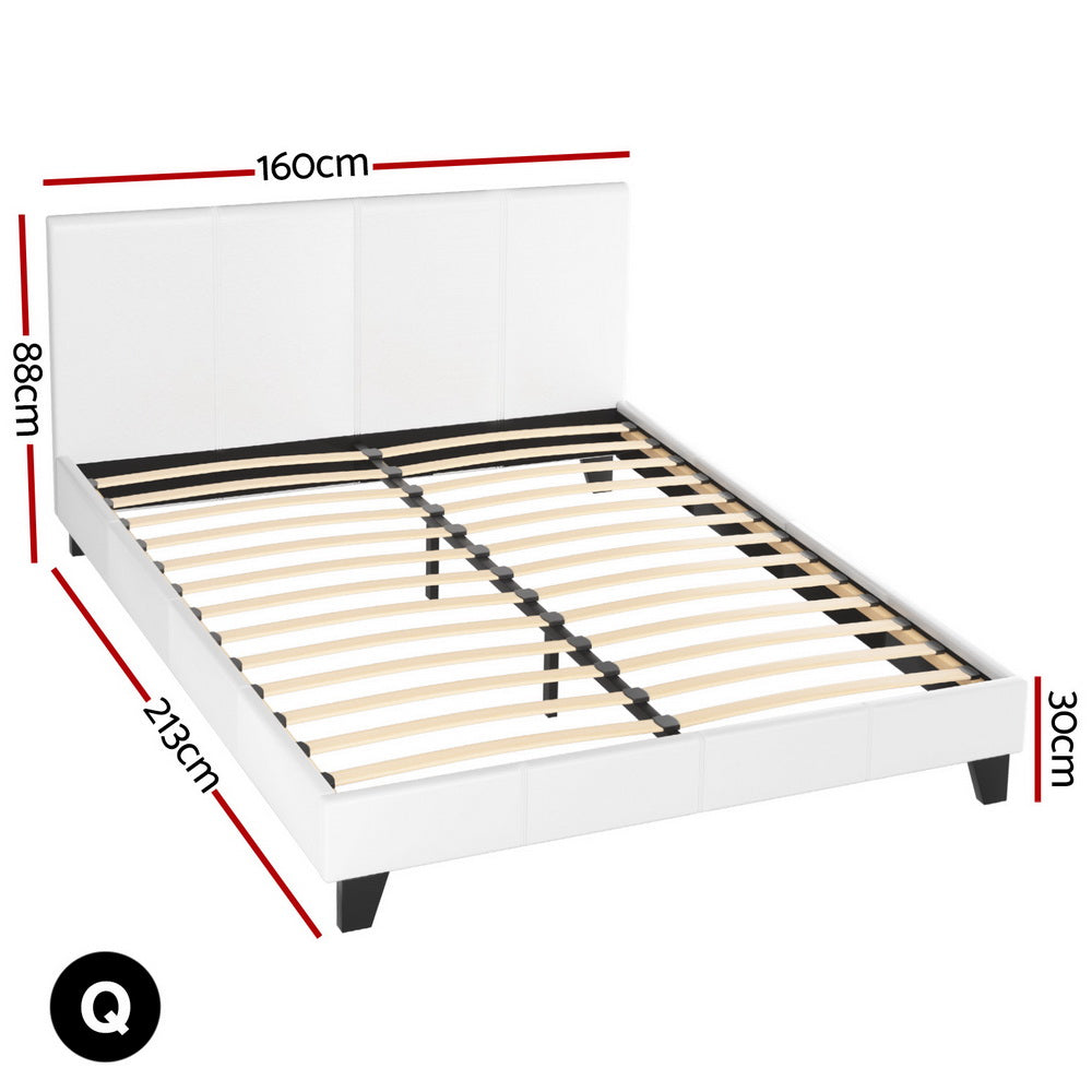 Artiss PVC Leather Bed Frame Queen Size White