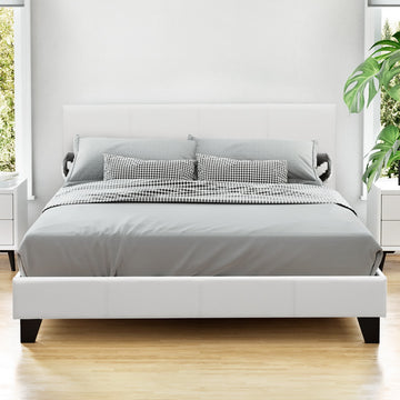 Artiss PVC Leather Bed Frame Queen Size White