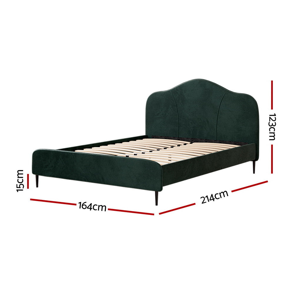 Artiss Olan Upholstered Queen Bed Frame Dark Green Velvet
