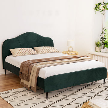 Artiss Olan Upholstered Queen Bed Frame Dark Green Velvet