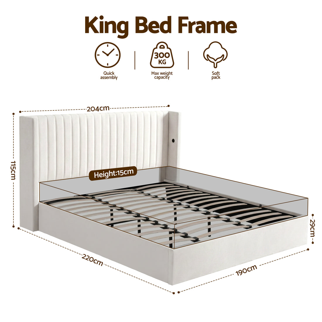 Artiss King Bed Frame Gas Lift Storage Velvet White USB