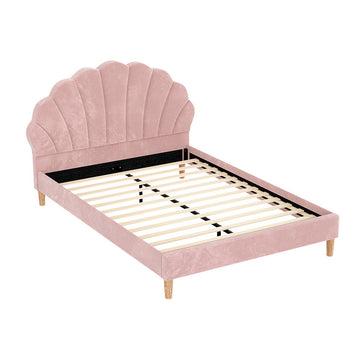 Artiss Scallop Headboard Bed Frame Pink Velvet Double