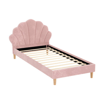 Artiss Scallop Headboard Bed Frame Velvet Pink King Single