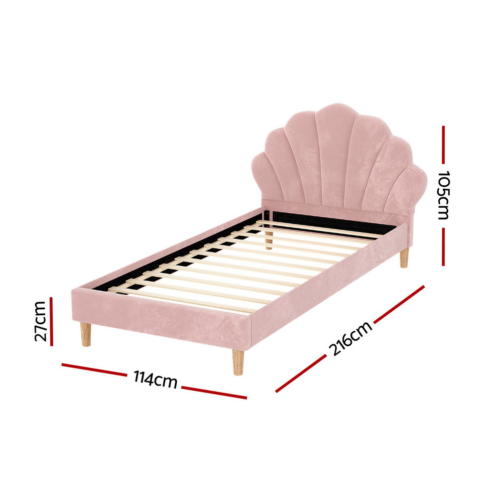 Artiss Scallop Headboard Bed Frame Velvet Pink King Single