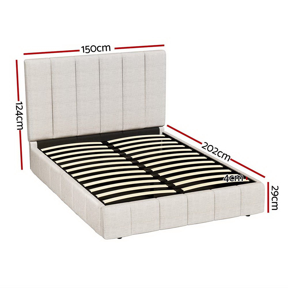 Artiss Gas Lift Bed Frame Double Size Linen Upholstered Beige