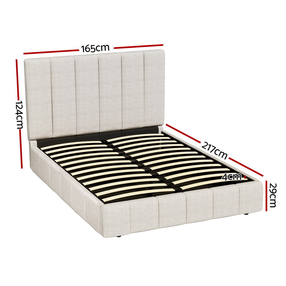 Artiss Gas Lift Bed Frame Queen Size Linen Upholstered Beige