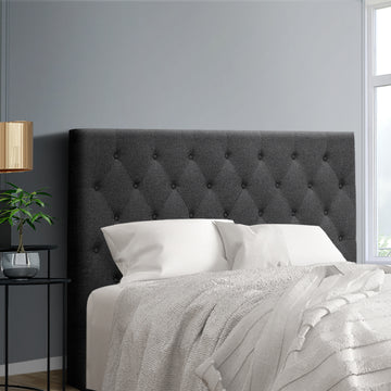 Artiss Faux Linen Bedhead Button-Tufted Padded Double Charcoal