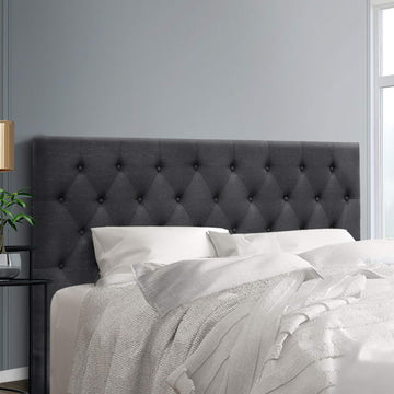 Artiss Faux Linen Bedhead Button-Tufted Padded King Charcoal