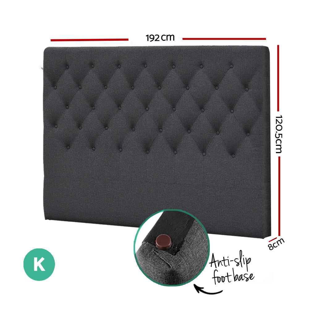 Artiss Faux Linen Bedhead Button-Tufted Padded King Charcoal