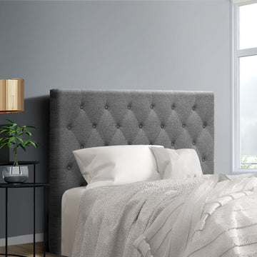 Artiss Faux Linen Bedhead Button-Tufted Padded King Single Grey