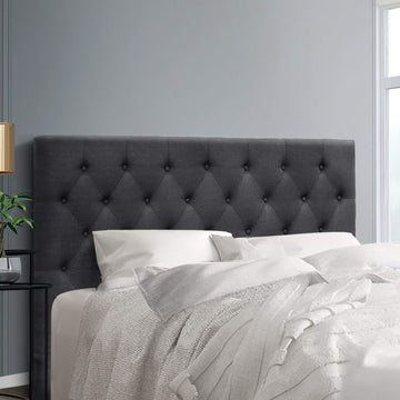 Artiss Linen Bedhead Queen Size Button Headboard Charcoal