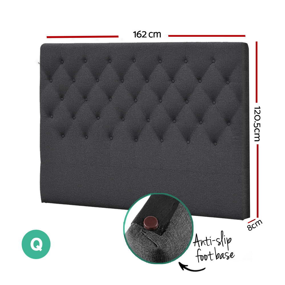 Artiss Linen Bedhead Queen Size Button Headboard Charcoal