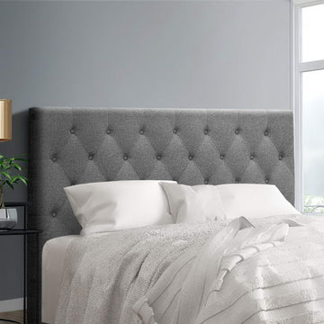 Artiss Cappi Button-Tufted Bed Headboard Queen Grey Faux Linen