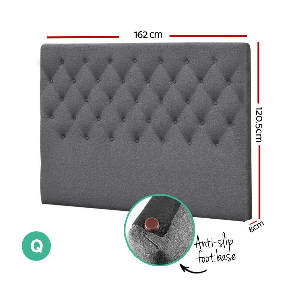 Artiss Cappi Button-Tufted Bed Headboard Queen Grey Faux Linen