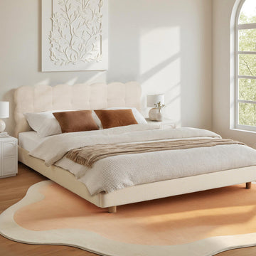Artiss Cloud Headboard Boucle Bed Frame Double White