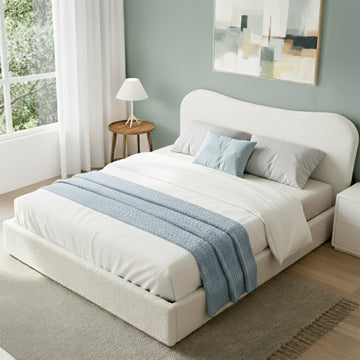 Artiss Gas Lift Double Bed Frame Boucle White 300kg