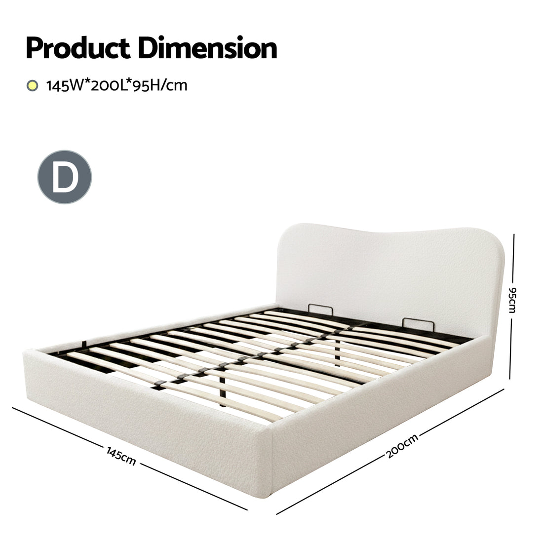 Artiss Gas Lift Double Bed Frame Boucle White 300kg